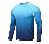 Huayuzh Mens Swim Top Rash Guard Long Sleeve UPF 50+ Quick Dry Breathable Running Sport UV Sun Protection Swimming Shirts Blue Gradient Navy L