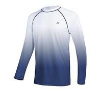 Huayuzh Mens Swim Top Rash Guard Long Sleeve UPF 50+ Quick Dry Breathable Running Sport UV Sun Protection Swimming Shirts White Gradient Navy L