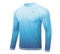 Huayuzh Mens Swim Top Rash Guard Long Sleeve UPF 50+ Quick Dry Breathable Running Sport UV Sun Protection Swimming Shirts Blue Gradient XL