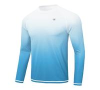 Huayuzh Mens Swim Top Rash Guard Long Sleeve UPF 50+ Quick Dry Breathable Running Sport UV Sun Protection Swimming Shirts White Gradient Sky Blue M