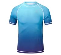Huayuzh Mens UV Rash Vest UPF 50+ Rash Guards Short Sleeve Swim Shirts Lightweight Quick Drying Surfing Gym Workout Top Sky Blue Gradient Navy XL