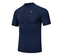 Huayuzh Mens UV Rash Vest UPF 50+ Rash Guards Short Sleeve Swim Shirts Lightweight Quick Drying Surfing Gym Workout Top Navy Blue M