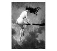 HUAZAI Canvas painting Witch Riding Broomstick Vintage Poster Wall Art Canvas Print Witch Broom Gothic Occult Halloween Antique Black White Painting living room