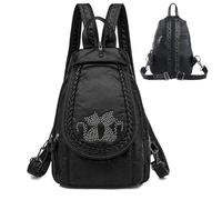 HUAZHIMAO Small Backpack for Women, ladies backpack,Soft Washed PU Leather Mini Backpacks Waterproof Stylish Daypack Fashion Shoulder Black Rucksack