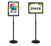 HUAZI 2PACK A4 Poster Stand Floor Sign Stand Holder Both Vertical & Horizontal View Displayed,Snap-Open Frame with Safety Corner for School Church Business Show,Black