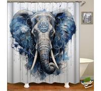 HUAZIYU Hand Drawn Bohemian Light Blue Watercolor Elephant Ethnic Style Elephant Shower Curtain Sets for Bathroom Fabric Machine Washable Digital Printing Decor with 12 Hooks, 72 x 72 Inches
