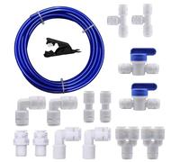 HUAZIZ 5 Metre Blue Universal Connection Set, 14 Pieces RO Water Filter Fitting for 1/4 Inch 6.35 mm Hose, Fridge Hose, Water Hose (Y+T+I+L Type+Shut-off Valve) + 1 Piece Black Pipe Cutter
