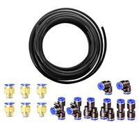 HUAZIZ H190 10 Metres PU Pneumatic Hose Flexible Compressed Air Hose Outdoor 10 mm x Inner 6.5 mm Black with Pneumatic Connector Air Push Quick Couplings (Y/T/L/I Shaped)