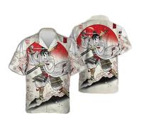 HuazomeeHZM 3D Printed Japanese Warrior Shirts for Men Samurai Graphic Beach Shirt Fashion Mens Short Sleeve Button Down Blouses Tops