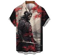 HuazomeeHZM 3D Printed Japanese Warrior Shirts for Men Samurai Graphic Beach Shirt Fashion Mens Short Sleeve Button Down Blouses Tops