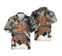 HuazomeeHZM 3D Printed Japanese Warrior Shirts for Men Samurai Graphic Beach Shirt Fashion Mens Short Sleeve Button Down Blouses Tops