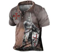 HuazomeeHZM Knights Templar 3D Printed Polo Shirts Men's Short Sleeve T-Shirt Casual Button Down Lapel Collar Shirt Golf Tops