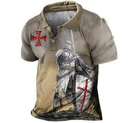 HuazomeeHZM Knights Templar 3D Printed Polo Shirts Men's Short Sleeve T-Shirt Casual Button Down Lapel Collar Shirt Golf Tops