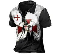 HuazomeeHZM Knights Templar 3D Printed T-Shirt Men's Polo Shirt Lapel Neck T Shirt Button Down Outdoor Short Sleeve Polo Shirt