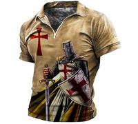 HuazomeeHZM Men's Knights Templar 3D Printed Polo Shirt Vintage Lapel Zipper Short Sleeve T-Shirt Golf Tops Outdoor Street Tops