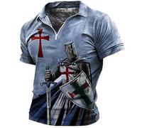 HuazomeeHZM Men's Knights Templar 3D Printed Polo Shirt Vintage Lapel Zipper Short Sleeve T-Shirt Golf Tops Outdoor Street Tops