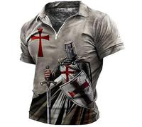 HuazomeeHZM Men's Knights Templar 3D Printed Polo Shirt Vintage Lapel Zipper Short Sleeve T-Shirt Golf Tops Outdoor Street Tops