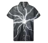 HuazomeeHZM Men's Lightning Print Hawaiian Shirt Short Sleeve Button Down Casual Aloha Shirt Summer Beach Thunderstorm Graphic Shirt