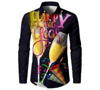 HuazomeeHZM Men's Shirts 3D Printed Happy New Year Fireworks Long Sleeve Shirts Casual Loose Oversized Blouse