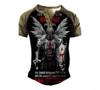 HuazomeeHZM Oversized Button T-Shirt for Men Vintage 3D Printed Knight Templars Henley T-Shirts Gothic V-Neck Short Sleeve Tops
