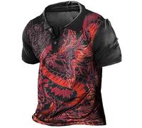 HuazomeeHZM Vintage Dragon 3D Printed Polo Shirt Men's Short Sleeve T-Shirt Casual Button Down Lapel Collar Shirt Golf Tops