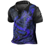 HuazomeeHZM Vintage Dragon 3D Printed Polo Shirt Men's Short Sleeve T-Shirt Casual Button Down Lapel Collar Shirt Golf Tops