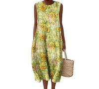 HuazomeeHZM Women's Sleeveless Long Beach Dress Beautiful Flowers 3D Printed Round Neck Pullover A-Line Skirt Fashion Casual Loose Ladies Maxi Dresses