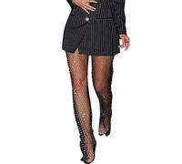 HUAZONG Womens Rhinestone Fishnet Pants Sexy See Through Hollow Out Club Party Long Trousers Glitter Diamond Sparkle Cover Up Pants (Black 3)