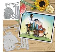 Hubangzhu Lover Couple Light Metal Die Cuts, Elderly Couple Street Lights Cutting Dies, Scrapbooking Decorative Embossing Paper Party Wedding Card Making