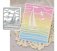 Hubangzhu Sails Waves Frame Square Metal Die Cuts, Ocean Boat Seagulls Square Cutting Dies, Scrapbooking DIY Scrapbooking Decorative Embossing Paper Party Wedding Card Making