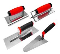 Hubaow 4 PC Concrete Tool Set, Stainless Steel 11”x4” Flat Finishing Trowel, 6” Gauging Trowel, Concrete Edger (6”x3”) and Groover (7”x3”), Stucco Cement Kit Masonry Construction Hand Tool