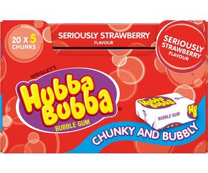 Hubba Bubba Chewing Gum, Seriously Strawberry, 20 Packs of 5 Pieces