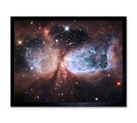 Hubble Space Telescope Image Bipolar Stellar Nursery Region S106 Nebula Forms Celestial Angel Wings In Bright Pink Red Blue Art Print Framed Poster Wa Artery8 Black W12 inch x H16 inch