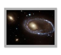 Hubble Space Telescope Image Blue Star Cluster Ring Yellow Nucleus Galaxy AM 0644-741 Collision Gravitational Shock Structure Star Birth Formation Art Artery8 Grey A4