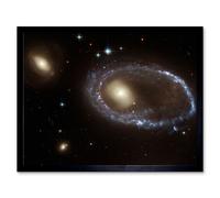 Hubble Space Telescope Image Blue Star Cluster Ring Yellow Nucleus Galaxy AM 0644-741 Collision Gravitational Shock Structure Star Birth Formation Art Artery8 Black A4
