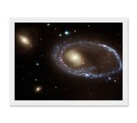 Hubble Space Telescope Image Blue Star Cluster Ring Yellow Nucleus Galaxy AM 0644-741 Collision Gravitational Shock Structure Star Birth Formation Art Artery8 White A4