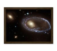 Hubble Space Telescope Image Blue Star Cluster Ring Yellow Nucleus Galaxy AM 0644-741 Collision Gravitational Shock Structure Star Birth Formation Art Artery8 Brown A4