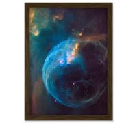 Hubble Space Telescope Image Bubble Nebula NGC 7635 Spherical Blue Stellar Gas Wind Around O Star By Finger Pillars Of Dust Art Print Framed Poster Wa Artery8 Brown W12 inch x H16 inch