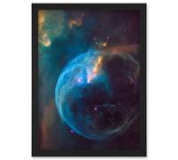 Hubble Space Telescope Image Bubble Nebula NGC 7635 Spherical Blue Stellar Gas Wind Around O Star By Finger Pillars Of Dust Art Print Framed Poster Wa Artery8 Black A4