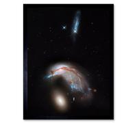 Hubble Space Telescope Image Colliding Galaxy Pair ARP 142 Spiral NGC 2936 Interacting With Elliptical NGC 2937 Art Print Framed Poster Wall Decor Artery8 Black A4
