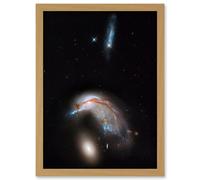 Hubble Space Telescope Image Colliding Galaxy Pair ARP 142 Spiral NGC 2936 Interacting With Elliptical NGC 2937 Art Print Framed Poster Wall Decor Artery8 Beige A4