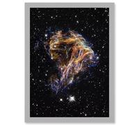 Hubble Space Telescope Image Colourful Sheets Of Debris From The Stellar Explosion Of N 49 DEM L 190 Supernova Remnant Art Print Framed Poster Wall De Artery8 Grey A4