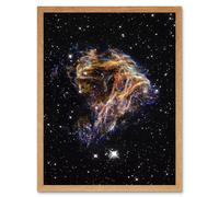 Hubble Space Telescope Image Colourful Sheets Of Debris From The Stellar Explosion Of N 49 DEM L 190 Supernova Remnant Art Print Framed Poster Wall De Artery8 Beige A4