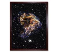 Hubble Space Telescope Image Colourful Sheets Of Debris From The Stellar Explosion Of N 49 DEM L 190 Supernova Remnant Art Print Framed Poster Wall De Artery8 Brown A4
