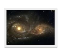 Hubble Space Telescope Image Interacting Spiral Galaxies NGC 2207 And IC 2163 In Near Collision Cosmic Dance Art Print Framed Poster Wall Decor Artery8 White W12 inch x H16 inch