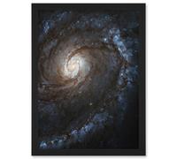 Hubble Space Telescope Image M100 WFC3 Spiral Galaxy With Two Blue Starbirthing Lanes Of Dust Clouds And Gas Art Print Framed Poster Wall Decor Artery8 Black A4