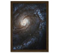 Hubble Space Telescope Image M100 WFC3 Spiral Galaxy With Two Blue Starbirthing Lanes Of Dust Clouds And Gas Art Print Framed Poster Wall Decor Artery8 Brown W12 inch x H16 inch