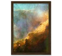 Hubble Space Telescope Image Omega Swan Nebula Region In M17 Golden Gas Clouds In Red Blue Green Galactic Storm Art Print Framed Poster Wall Decor Artery8 Brown A4