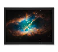 Hubble Space Telescope Image Planetary Nebula NGC 2818 Red Green Blue Gas Cloud Glowing Outer Layers Open Star Cluster Art Print Framed Poster Wall De Artery8 Black A4