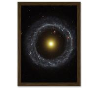 Hubble Space Telescope Image Ring Of Hot Blue Stars Pinwheels Around Yellow Nucleus Of Hoag's Object Galaxy Art Print Framed Poster Wall Decor Artery8 Brown W12 inch x H16 inch